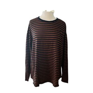 Natural Life Striped Long Sleeve Oversized Tee - Large